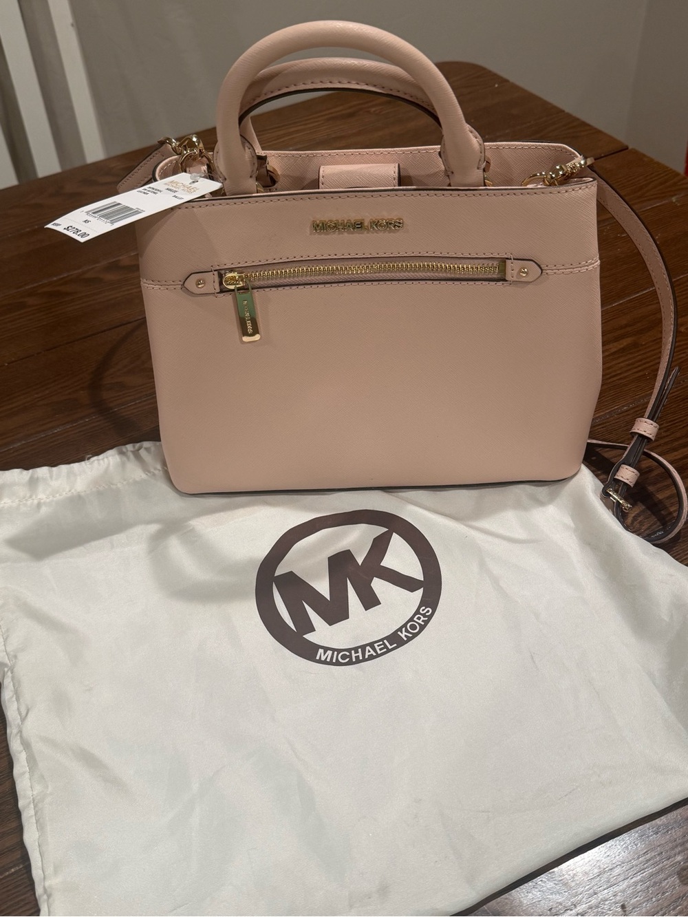 Michael Kors ballet pink Saffiano Leather Satchel with Gold Hardware